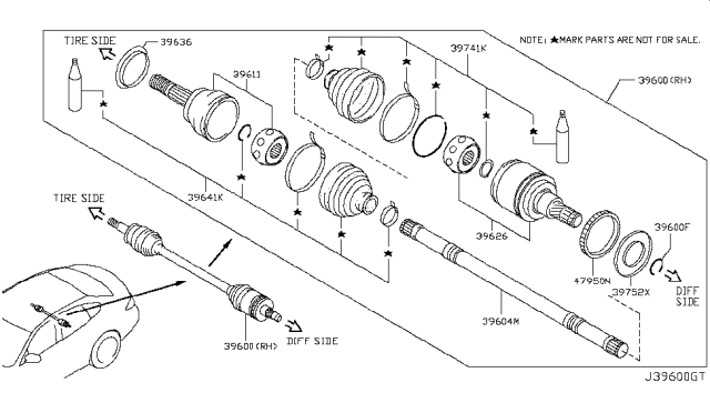 2013 Infiniti M35h Shaft-Rear Drive,RH Diagram for 39704-1MR1A