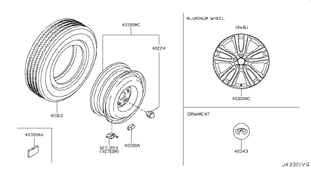 2014 Infiniti Q70 Hybrid Road Wheel & Tire Diagram 2