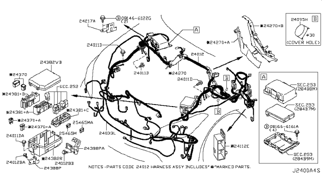 2014 Infiniti Q70 Harness Assy-Engine Room Diagram for 24012-1PN5B