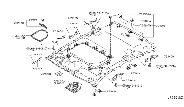 2012 Infiniti M35h Roof Trimming Diagram