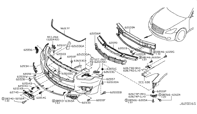 2015 Infiniti Q70 Front Bumper FASCIA Diagram for 62022-1MA0H