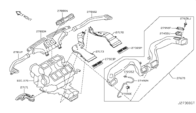2014 Infiniti Q70 Hybrid Nozzle & Duct Diagram 1
