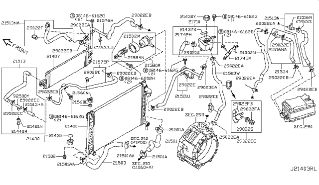 2014 Infiniti Q70 Hybrid Radiator,Shroud & Inverter Cooling Diagram 2