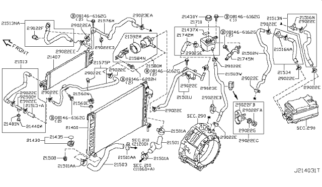 2014 Infiniti Q70 Hybrid Radiator,Shroud & Inverter Cooling Diagram 1