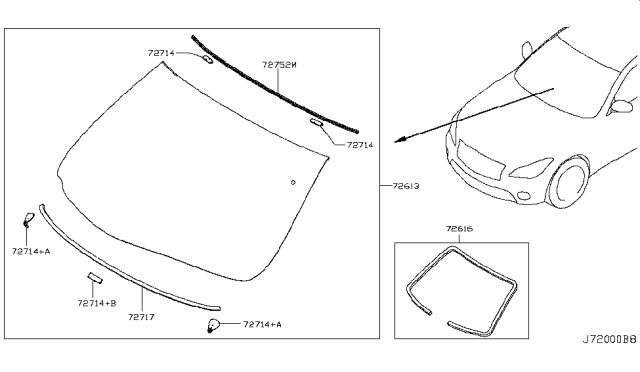 2013 Infiniti M35h Windshield Glass Diagram for G2700-1MA1E