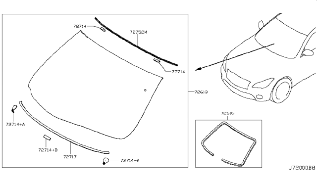 2013 Infiniti M35h Windshield Glass Diagram for G2700-1MA1D