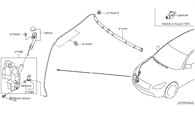 2014 Infiniti Q70 Windshield Washer Nozzle Assembly, Right Diagram for 28932-1ME0A