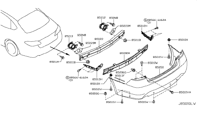2014 Infiniti Q70 Hybrid Rear Bumper Diagram 1