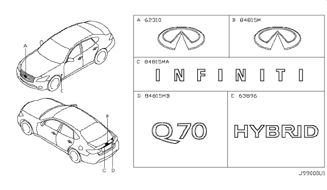 2014 Infiniti Q70 Trunk Lid Emblem Diagram for 84896-1MG0B