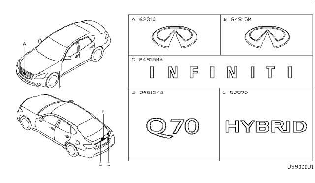 2014 Infiniti Q70 Front Fender Emblem Diagram for 63890-3WH0A