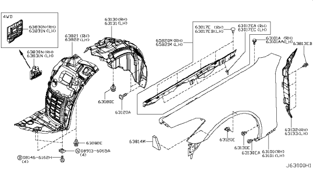 2012 Infiniti M35h Front Fender & Fitting Diagram