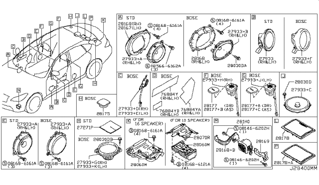 2013 Infiniti M35h Speaker Unit Diagram for 28156-JM20A