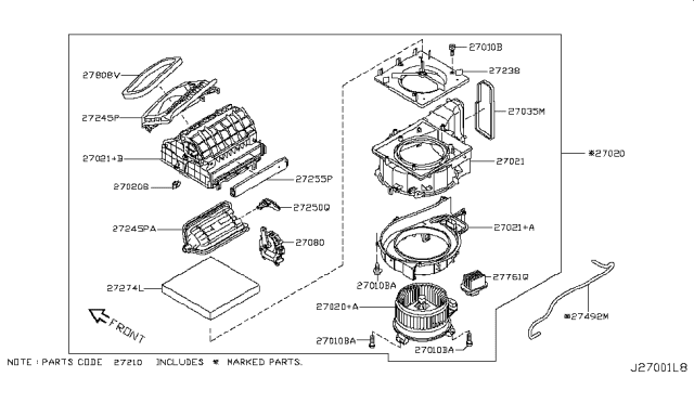 2014 Infiniti Q70 Heater & Blower Unit Diagram 1