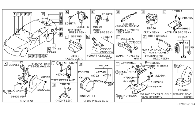 2013 Infiniti M35h Tire Pressure Monitoring Sensor Unit Diagram for 40700-1LA0D