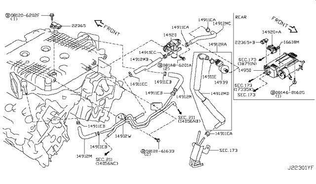 2016 Infiniti Q70 Hybrid Engine Control Vacuum Piping Diagram 1