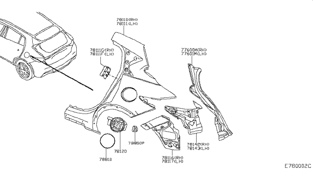 2017 Infiniti QX30 Extension-Rear Fender,LH Diagram for G8119-5DAMA