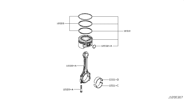 2017 Infiniti QX30 Piston-W/Pin Diagram for 12010-HG00M