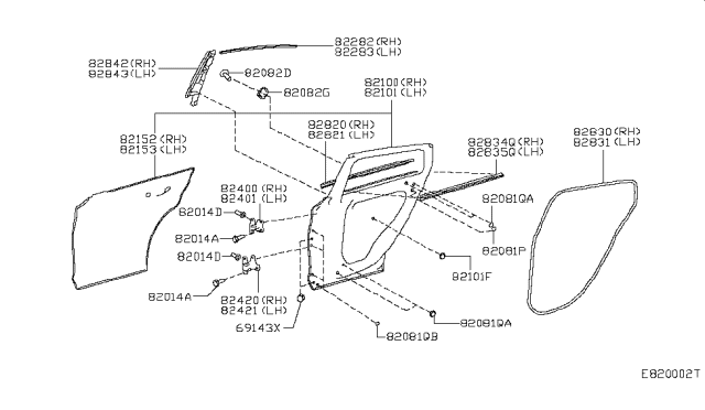 2019 Infiniti QX30 Rear Door Panel & Fitting Diagram 1