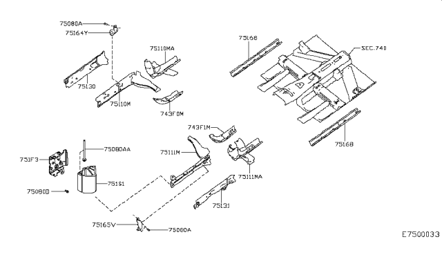 2019 Infiniti QX30 Member Assy-Front Side,RH Diagram for G5110-5DFHA