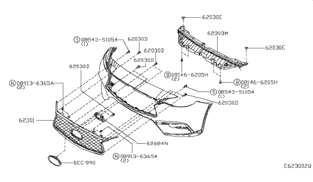 2019 Infiniti QX30 Front Grille Assembly Diagram for 62310-5DB1A