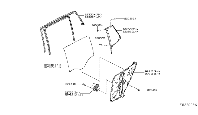 2019 Infiniti QX30 Rear Door Window & Regulator Diagram