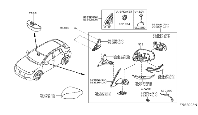 2018 Infiniti QX30 Inside Mirror Body Cover, Left Diagram for 96374-2V77A