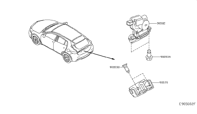 2018 Infiniti QX30 Back Door Lock & Handle Diagram