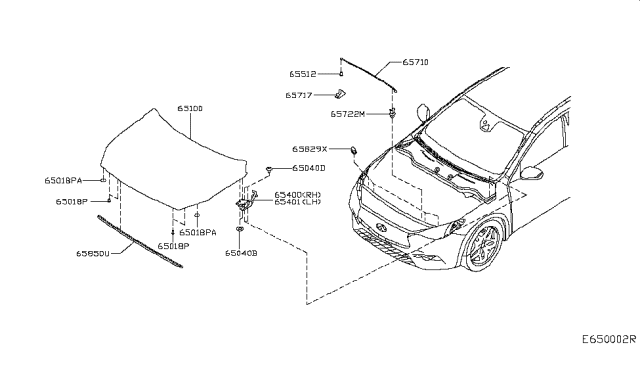 2019 Infiniti QX30 Hood Panel,Hinge & Fitting Diagram