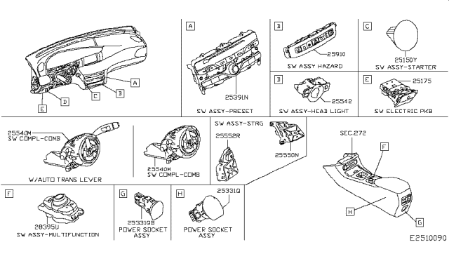 2018 Infiniti QX30 Switch Assy-Hazard Diagram for 25290-5DA0B