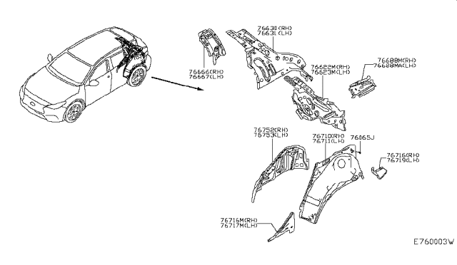 2018 Infiniti QX30 Wheel House-Rear,Outer Lower LH Diagram for G6719-5DAMA