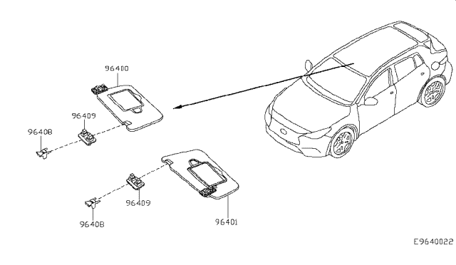 2018 Infiniti QX30 Holder-Sun Visor Diagram for 96409-5DA0B