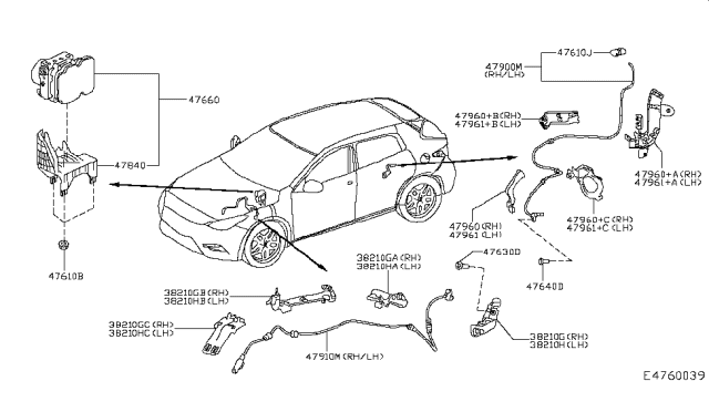 2019 Infiniti QX30 Bracket-Antiskid Sensor Diagram for 47961-5DA6A