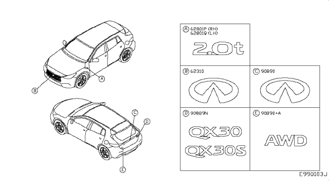 2017 Infiniti QX30 Emblem & Name Label Diagram