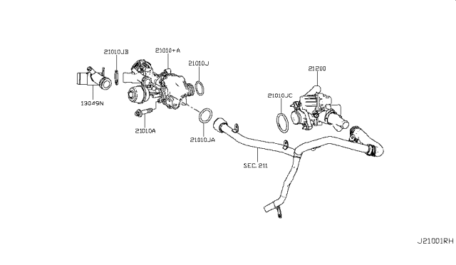 2017 Infiniti QX30 Thermostat Assembly Diagram for 21200-HG00F