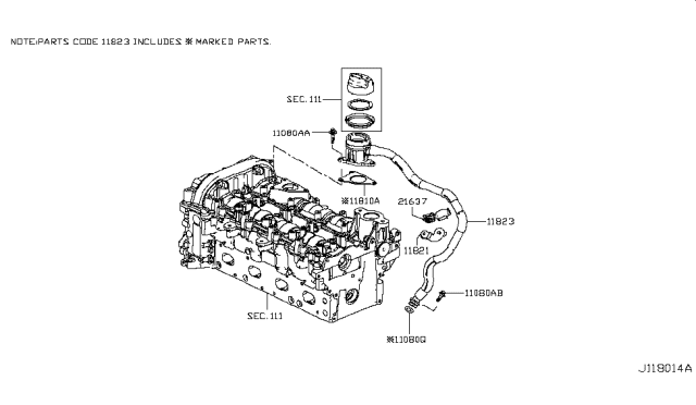 2019 Infiniti QX30 Blow By Gas Hose Diagram for 11823-HG00B