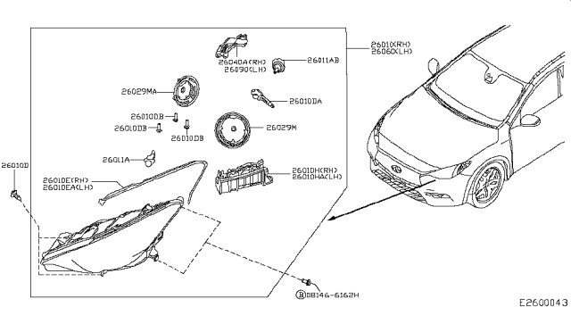 2017 Infiniti QX30 Headlamp Assembly Right Diagram for 26010-5DC5A