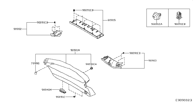 2017 Infiniti QX30 Stopper-Rear Parcel Shelf Diagram for 79990-BM60B