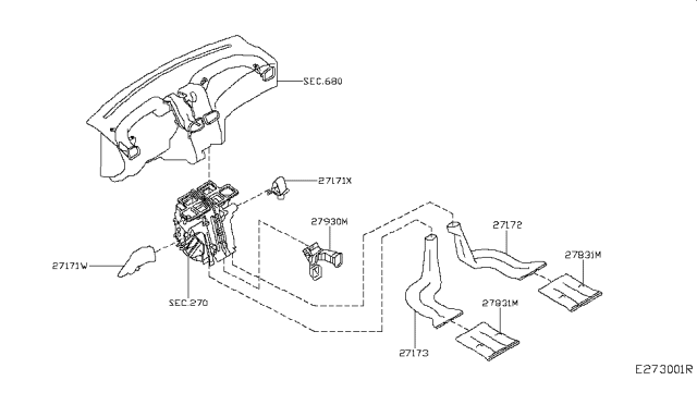 2017 Infiniti QX30 Duct-FLOOR. Rear Diagram for 27930-5DA0B