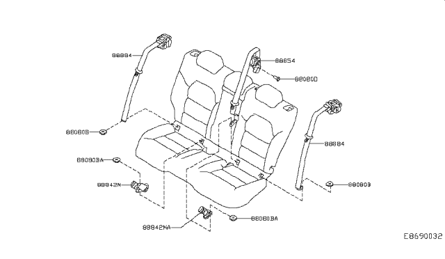 2018 Infiniti QX30 Belt Assy-Buckle,Rear Seat Diagram for 88842-5DC0A