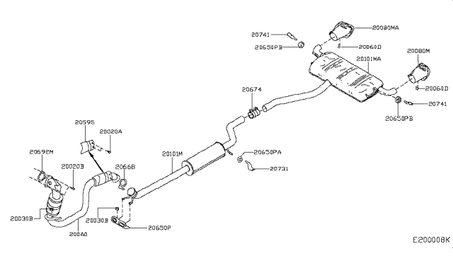 2018 Infiniti QX30 Clamp-MUFFLER Lower Diagram for 20675-5DA1A