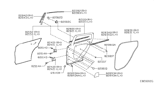 2017 Infiniti QX30 Rear Door Panel & Fitting Diagram