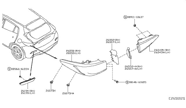 2019 Infiniti QX30 Rim-Rear Combination Lamp,LH Diagram for 26557-5DC0A