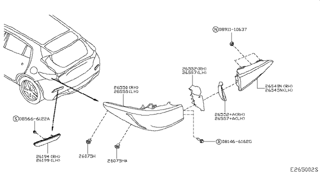 2019 Infiniti QX30 Rim-Rear Combination Lamp,RH Diagram for 26552-5DC0A