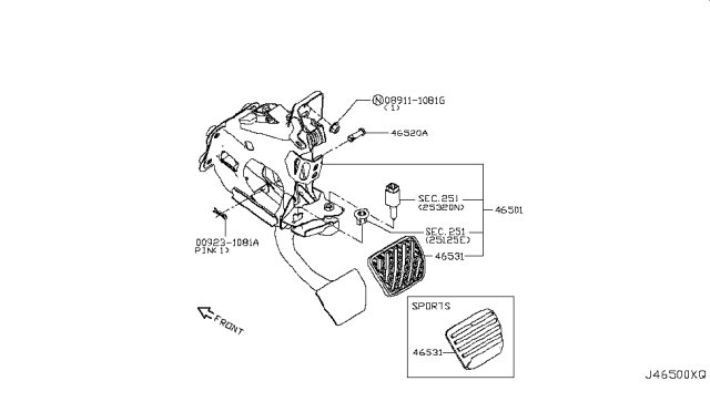 2017 Infiniti Q60 Brake & Clutch Pedal Diagram 2