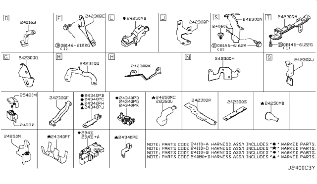 2017 Infiniti Q60 Bracket-Clip,Battery Cable Diagram for 24230-4GD0A