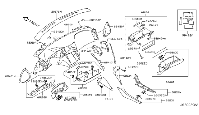 2018 Infiniti Q60 Panel-Instrument Lower,Driver Diagram for 68106-5CB0A