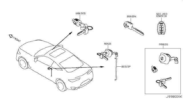 2017 Infiniti Q60 Rod-Key Lock,LH Diagram for 80515-5CH0A