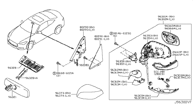 2017 Infiniti Q60 Glass - Mirror, LH Diagram for 96366-1GA0A