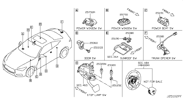 2018 Infiniti Q60 Main Power Window Switch Assembly Diagram for 25401-5CA1A