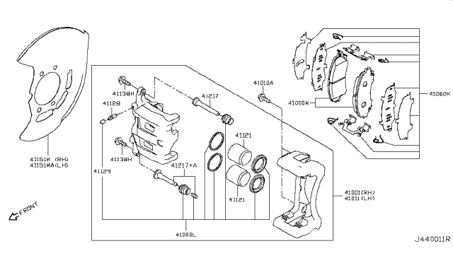 2019 Infiniti Q60 Caliper Assy-Front LH,W/O Pad & Shim Diagram for 41011-4GA0A